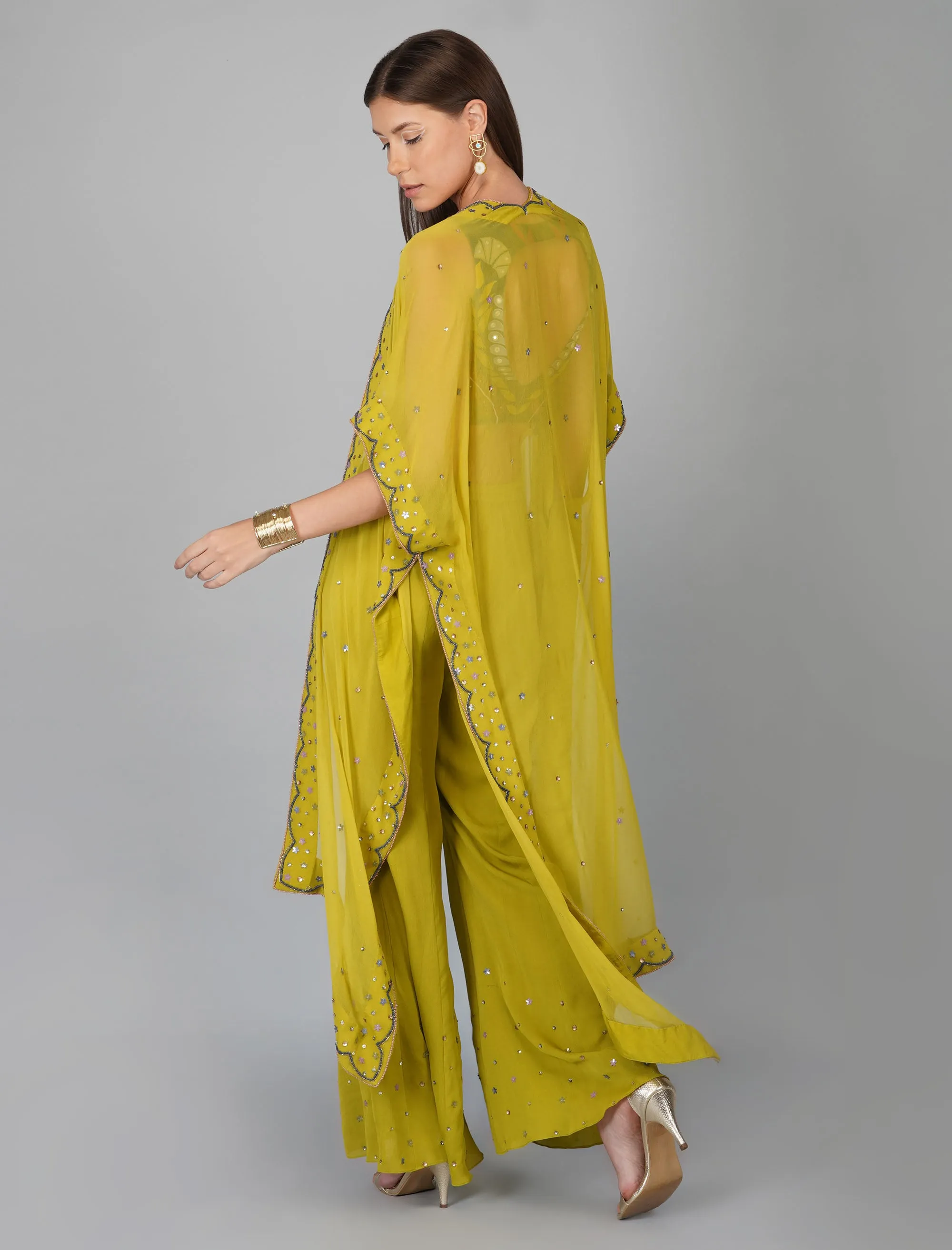 Applique Blouse Citrus Green Cape Set