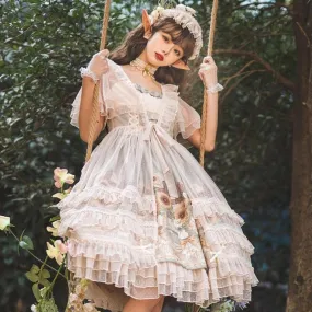Bunnies Hopping Amidst Sunflower Petals    Dress and Overlay Set Mermaidcore Kawaii Academia Y2K Cottagecore Coquette Fairycore Dollette Princesscore