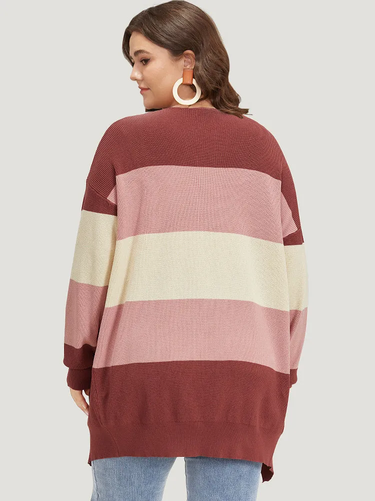 Colorblock Patchwork Patched Pocket Elastic Cuffs Cardigan