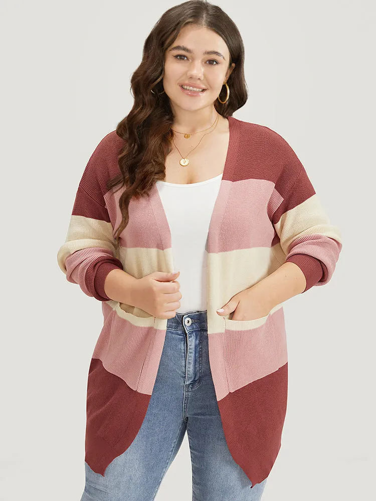 Colorblock Patchwork Patched Pocket Elastic Cuffs Cardigan