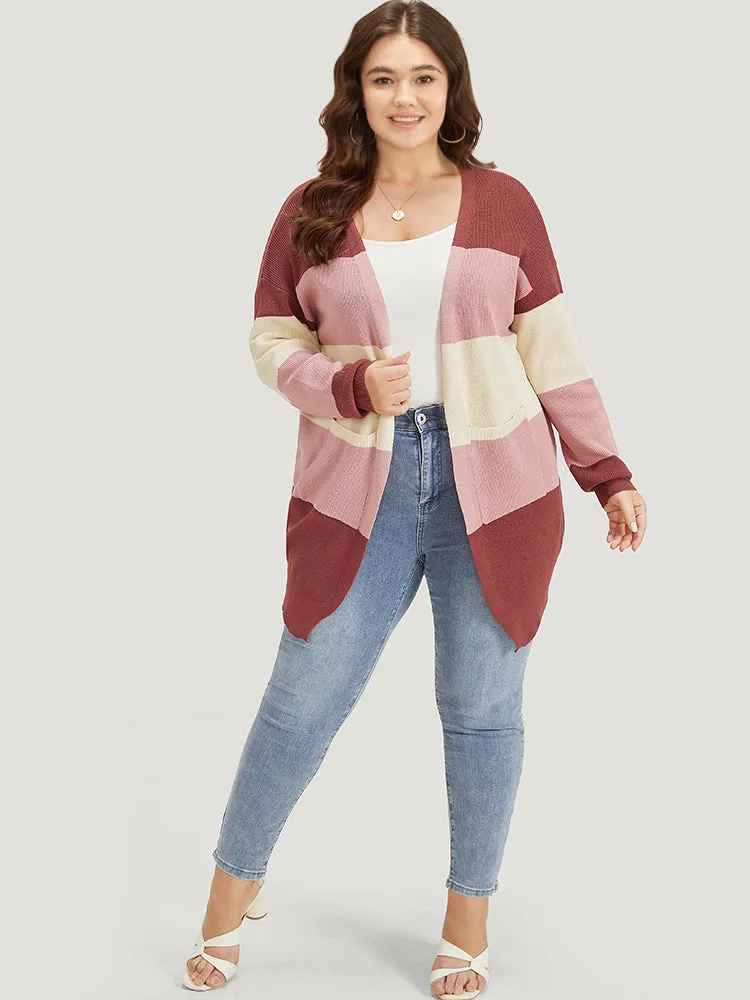 Colorblock Patchwork Patched Pocket Elastic Cuffs Cardigan