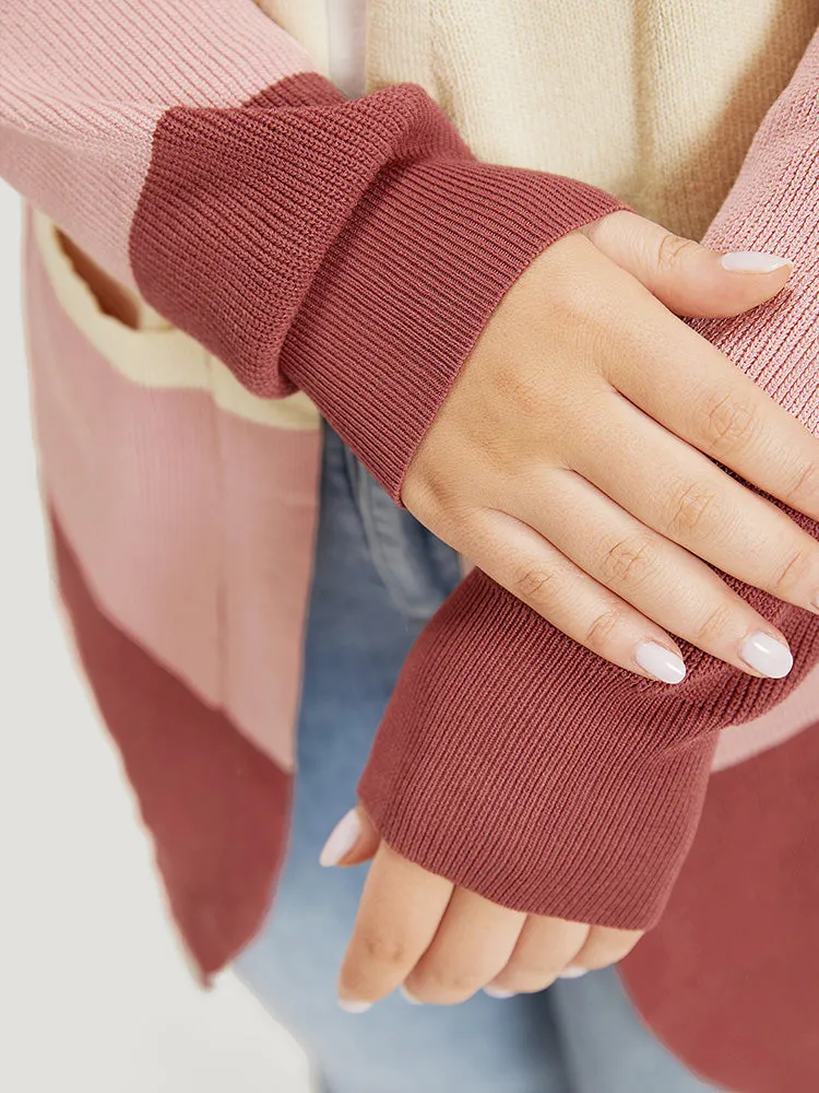Colorblock Patchwork Patched Pocket Elastic Cuffs Cardigan