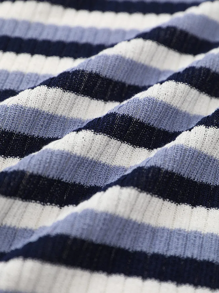 Contrast Striped Rib Knit Button Through Cardigan