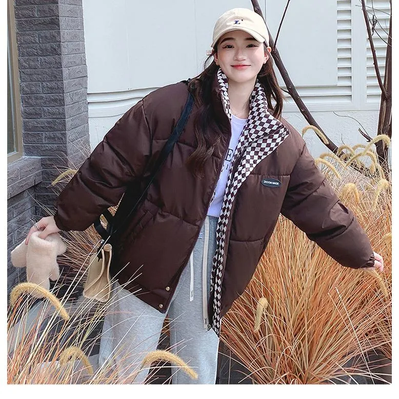 Cropped Stand-Up Collar Slash Pocket Puffer Jacket