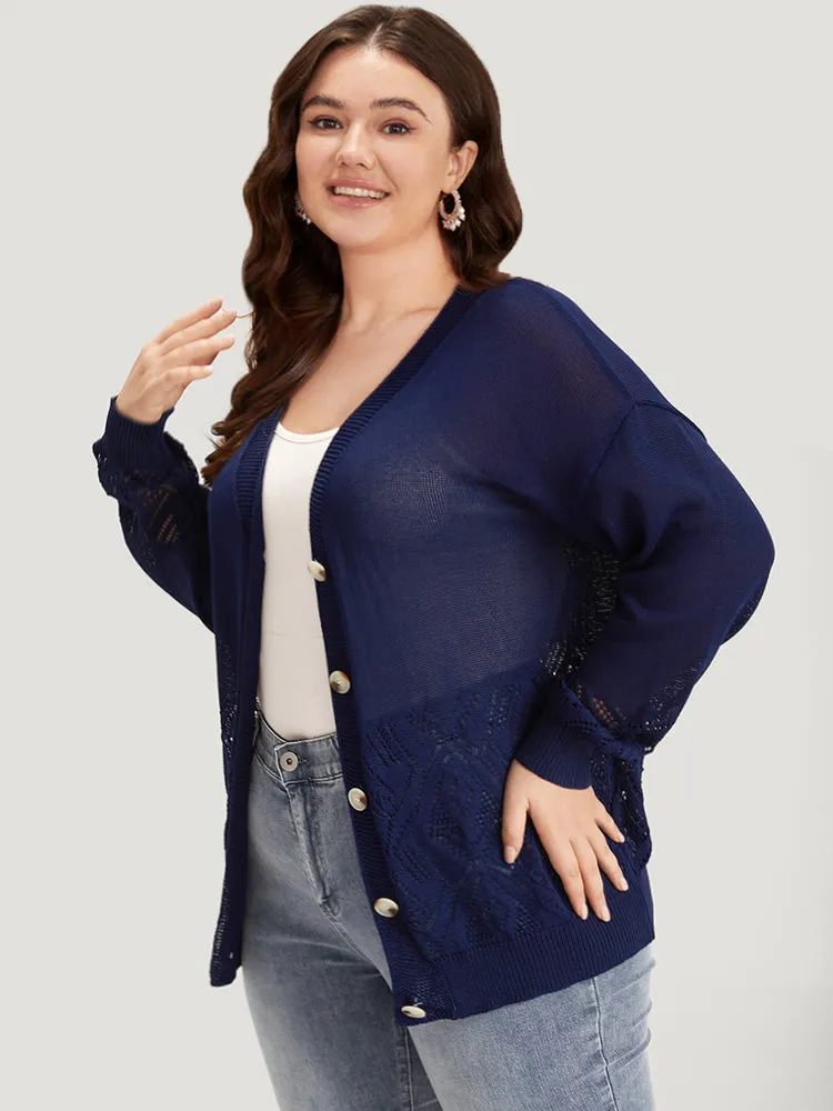 Geometric Eyelet Button Through Elastic Cuffs Cardigan