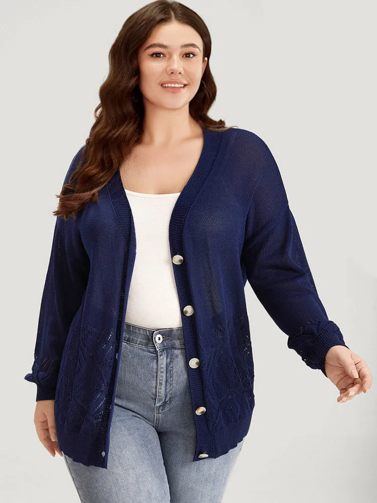 Geometric Eyelet Button Through Elastic Cuffs Cardigan