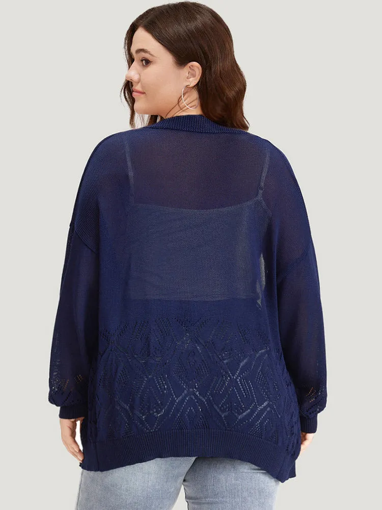 Geometric Eyelet Button Through Elastic Cuffs Cardigan