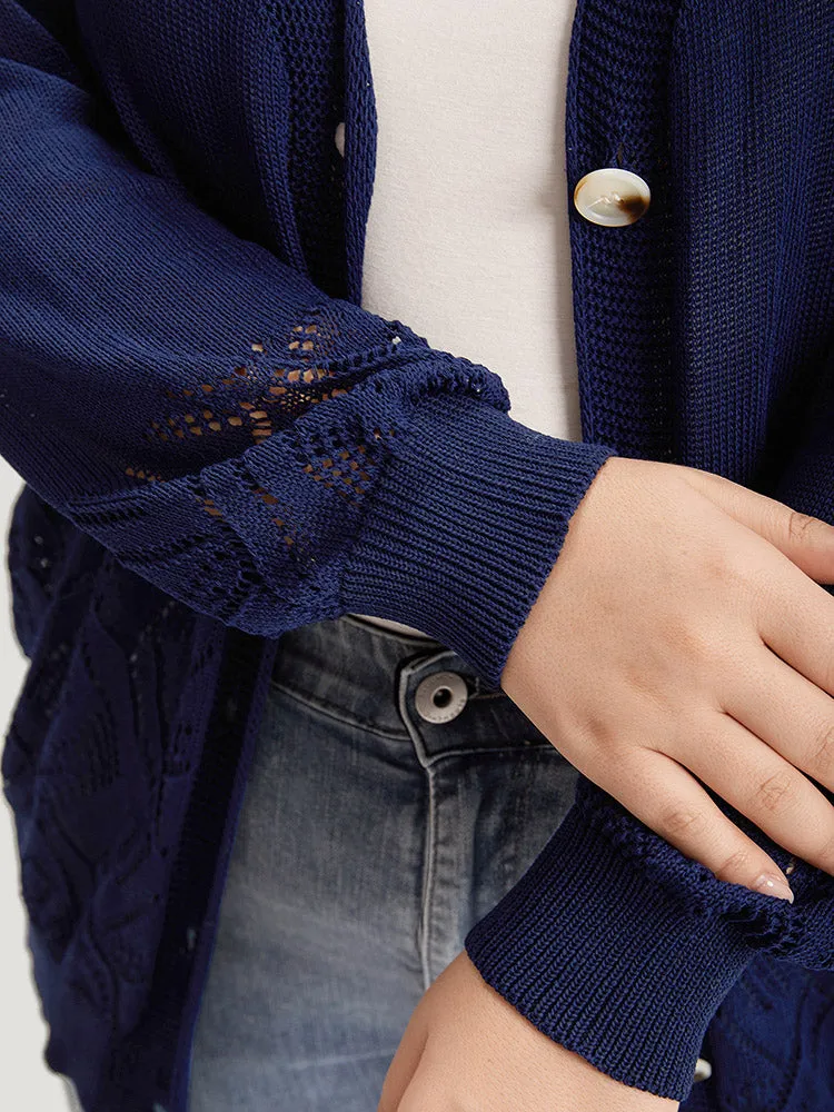 Geometric Eyelet Button Through Elastic Cuffs Cardigan