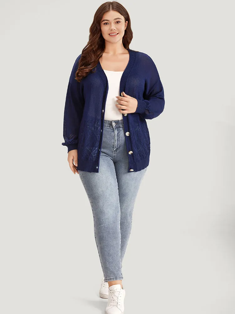 Geometric Eyelet Button Through Elastic Cuffs Cardigan