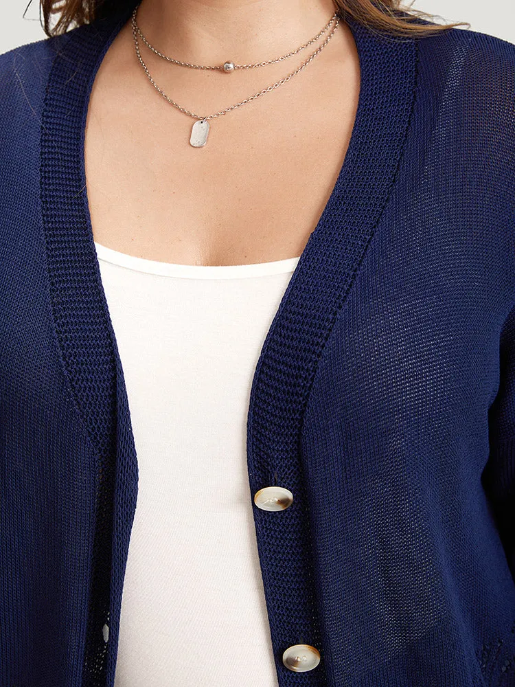 Geometric Eyelet Button Through Elastic Cuffs Cardigan