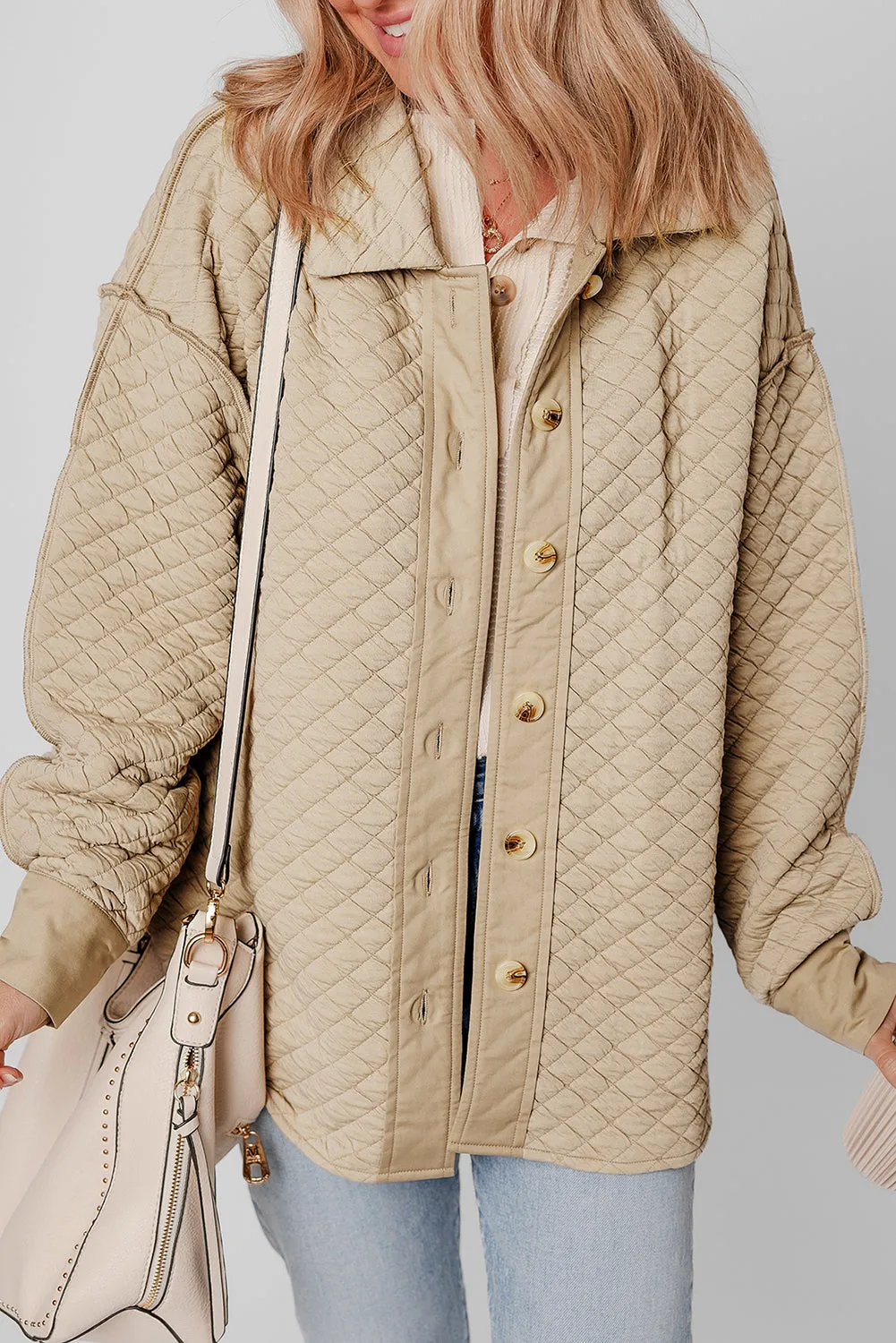 Jet Stream Solid Colour Quilted Puffer Buttoned Shacket