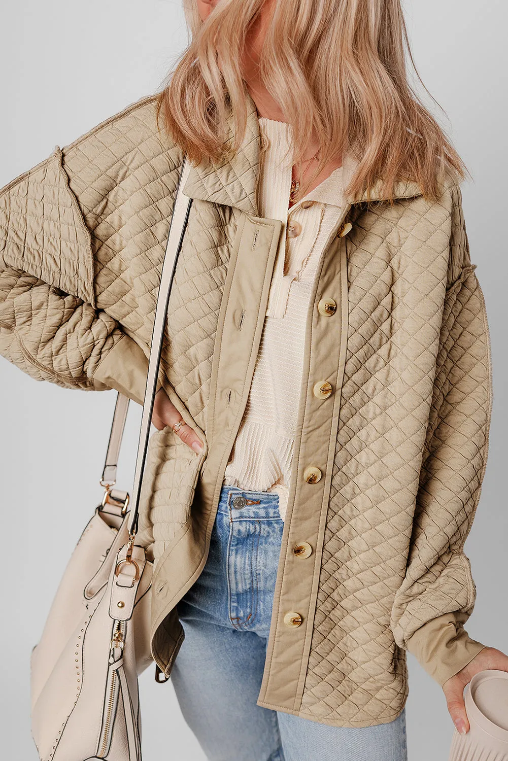 Jet Stream Solid Colour Quilted Puffer Buttoned Shacket
