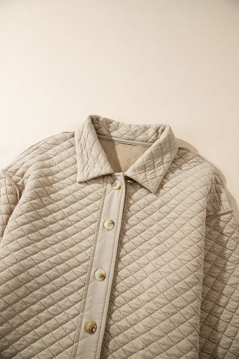 Jet Stream Solid Colour Quilted Puffer Buttoned Shacket