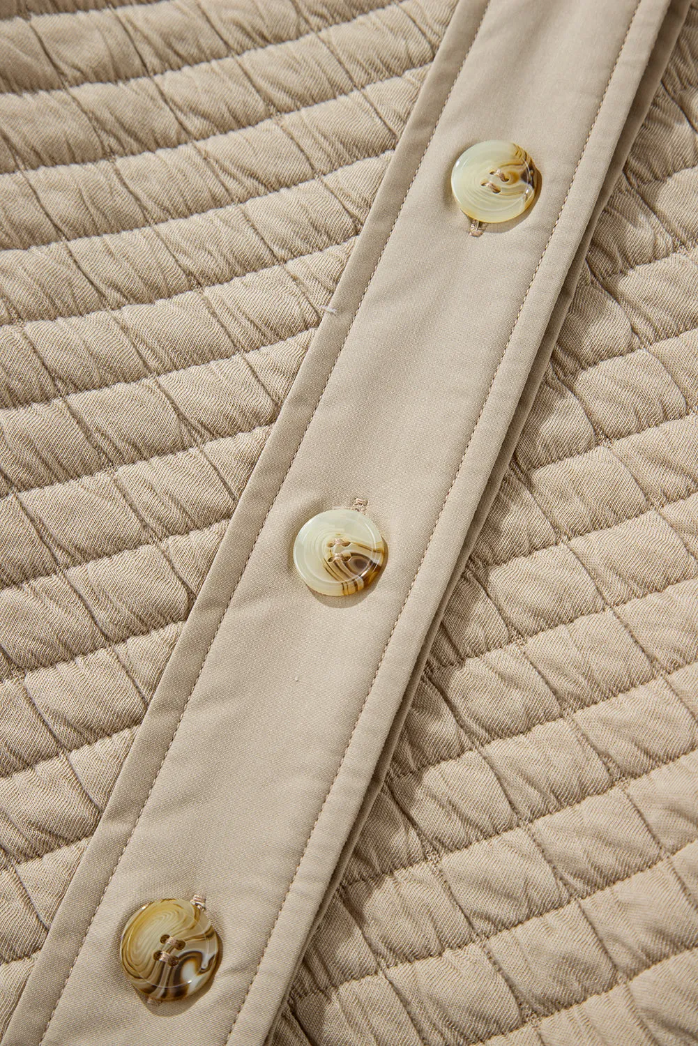 Jet Stream Solid Colour Quilted Puffer Buttoned Shacket