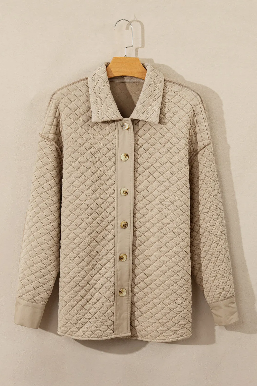 Jet Stream Solid Colour Quilted Puffer Buttoned Shacket