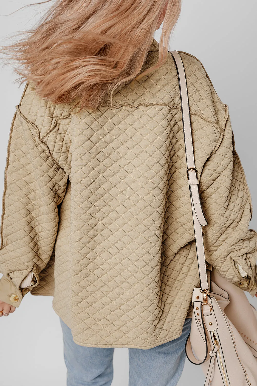 Jet Stream Solid Colour Quilted Puffer Buttoned Shacket