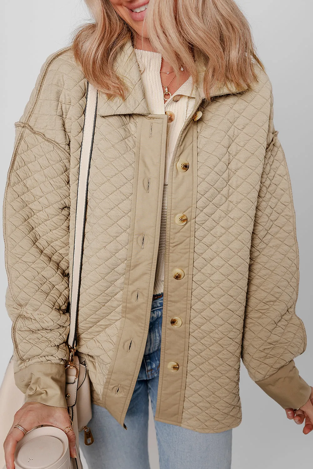 Jet Stream Solid Colour Quilted Puffer Buttoned Shacket