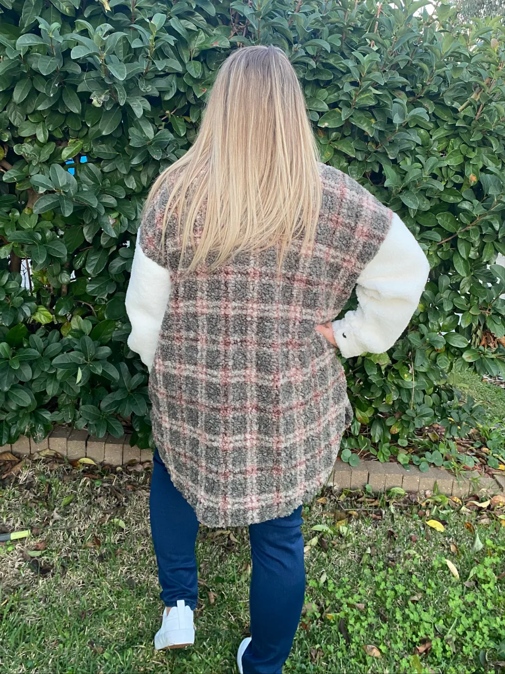 Khaki and White Fluffy Shacket Sweater