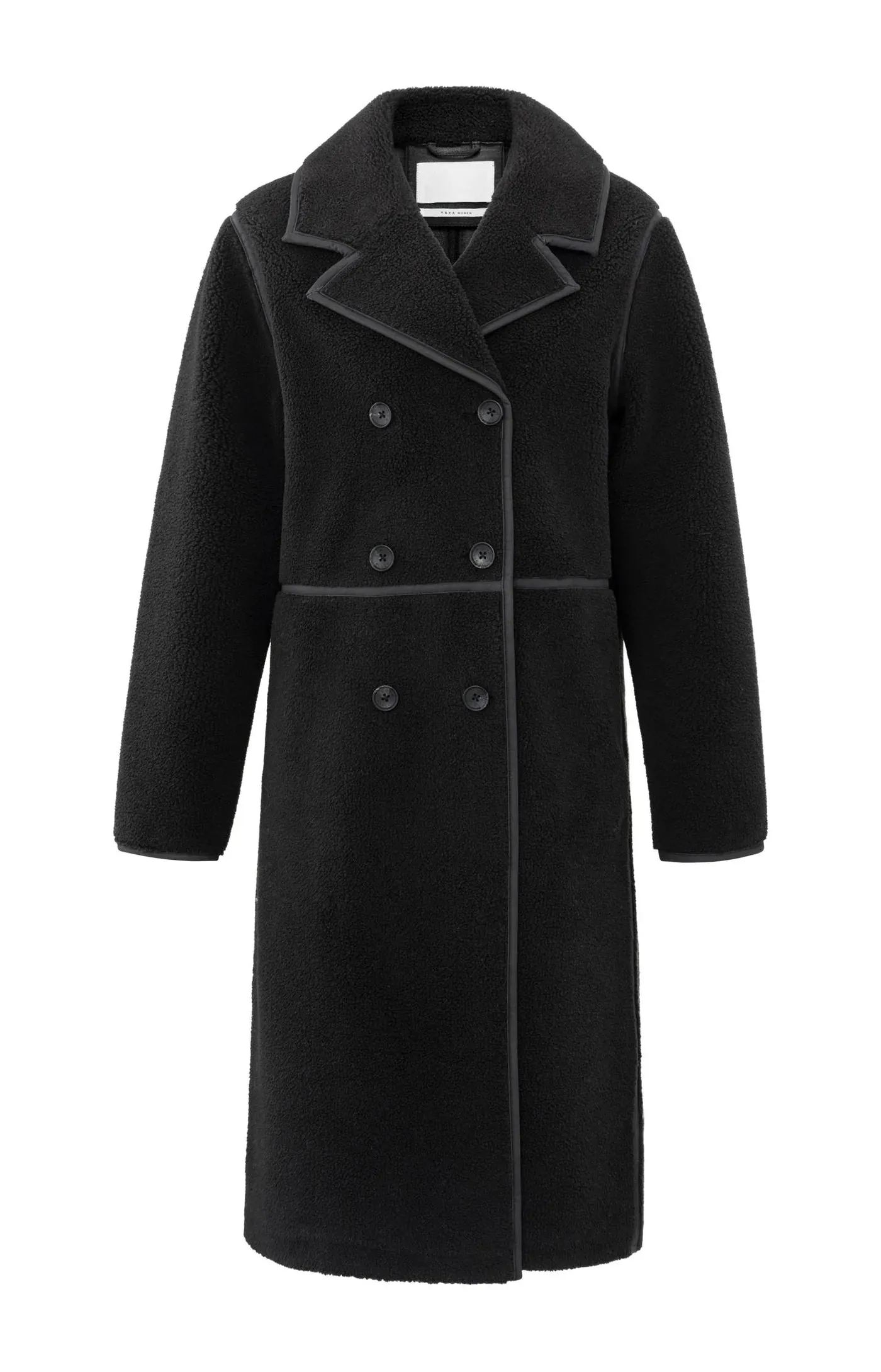 Long Double Breasted Teddy Coat - Black
