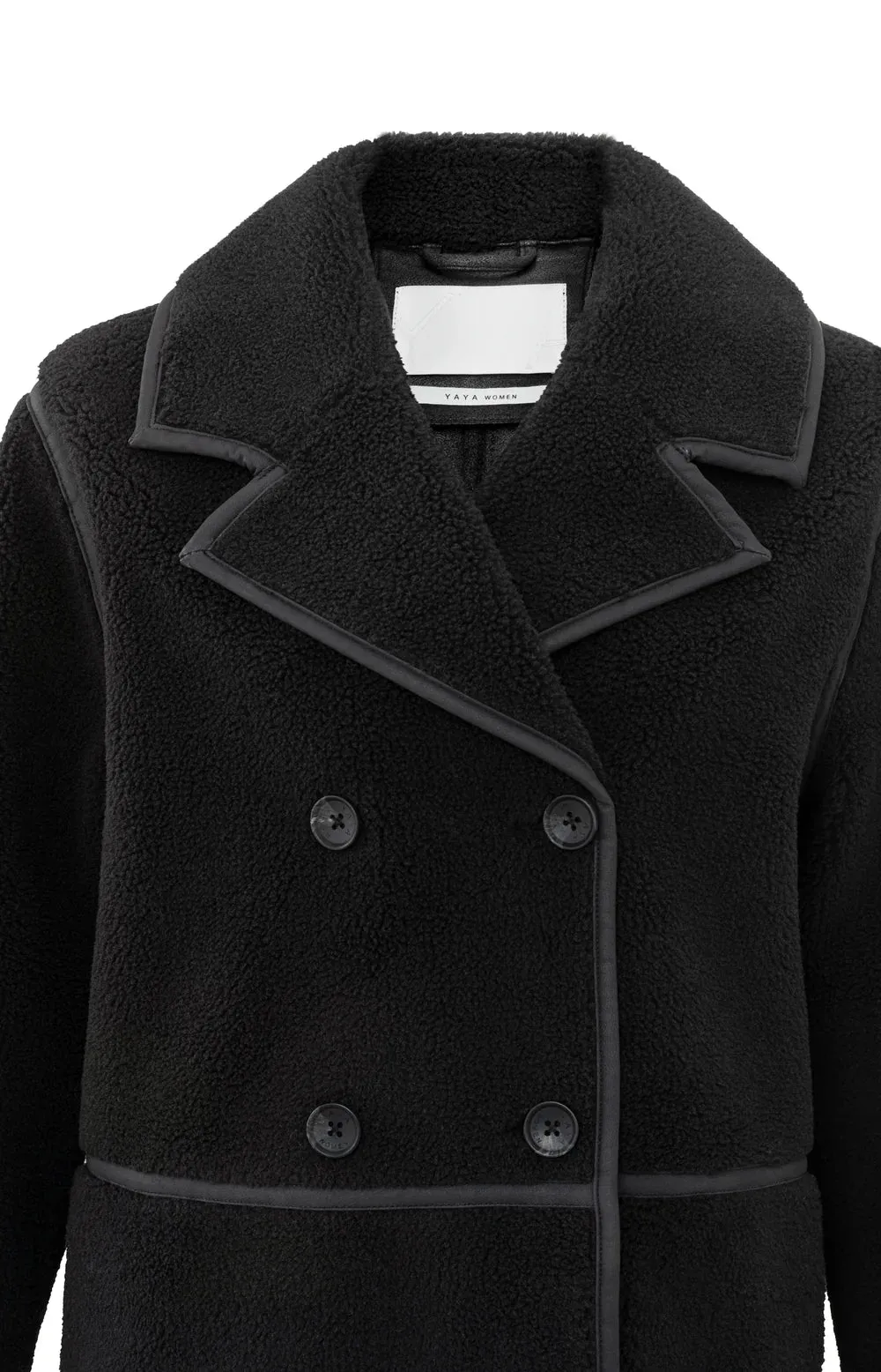 Long Double Breasted Teddy Coat - Black