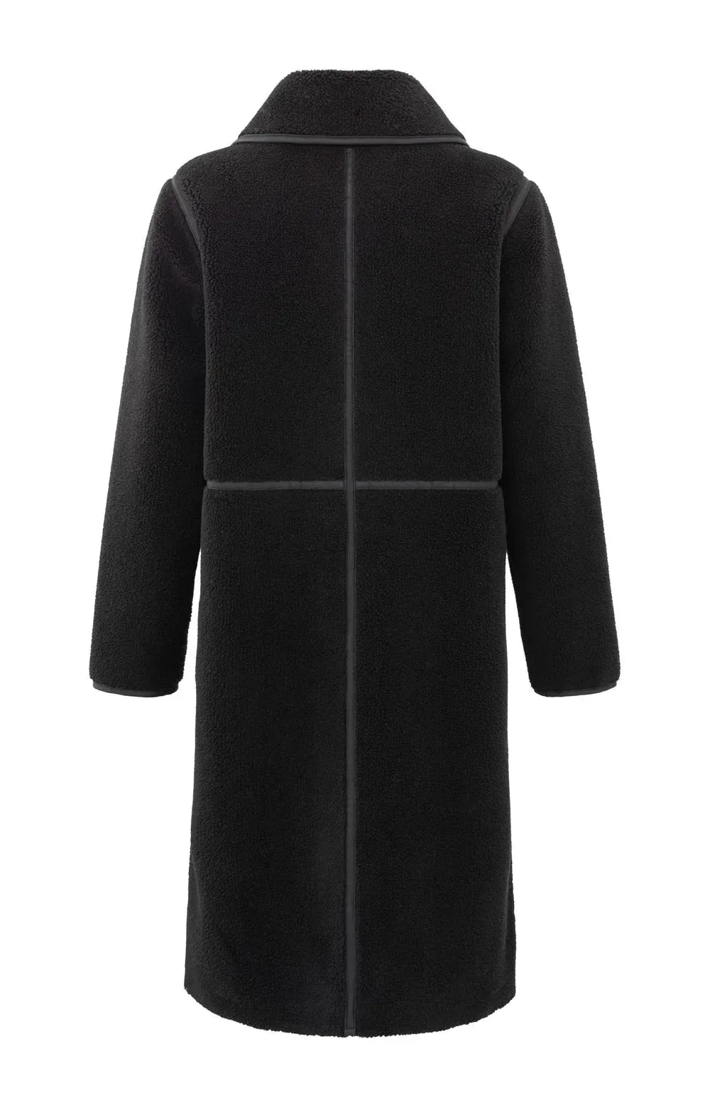 Long Double Breasted Teddy Coat - Black