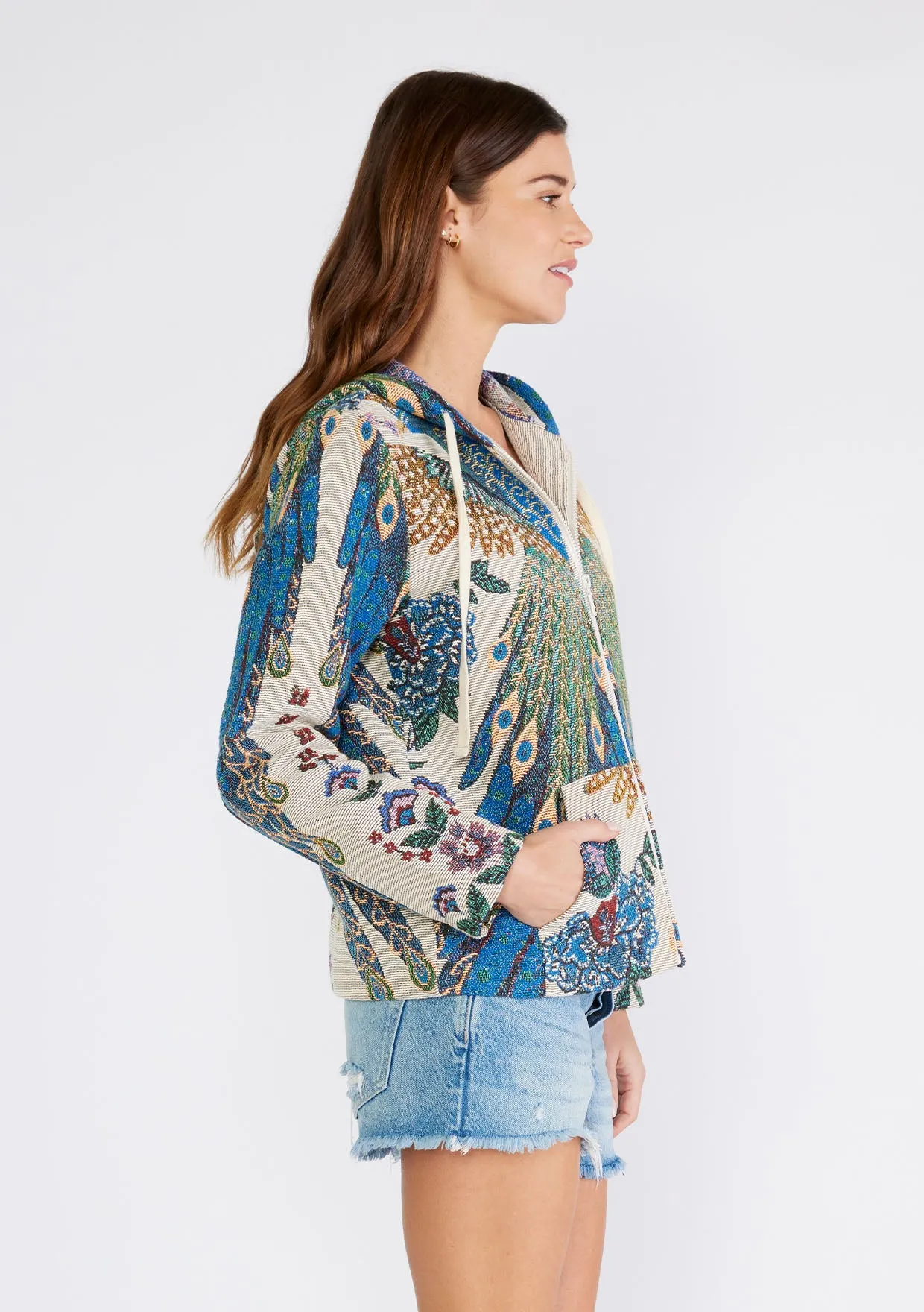 Long Sleeve Zipper Front Tapestry Hoodie Jacket