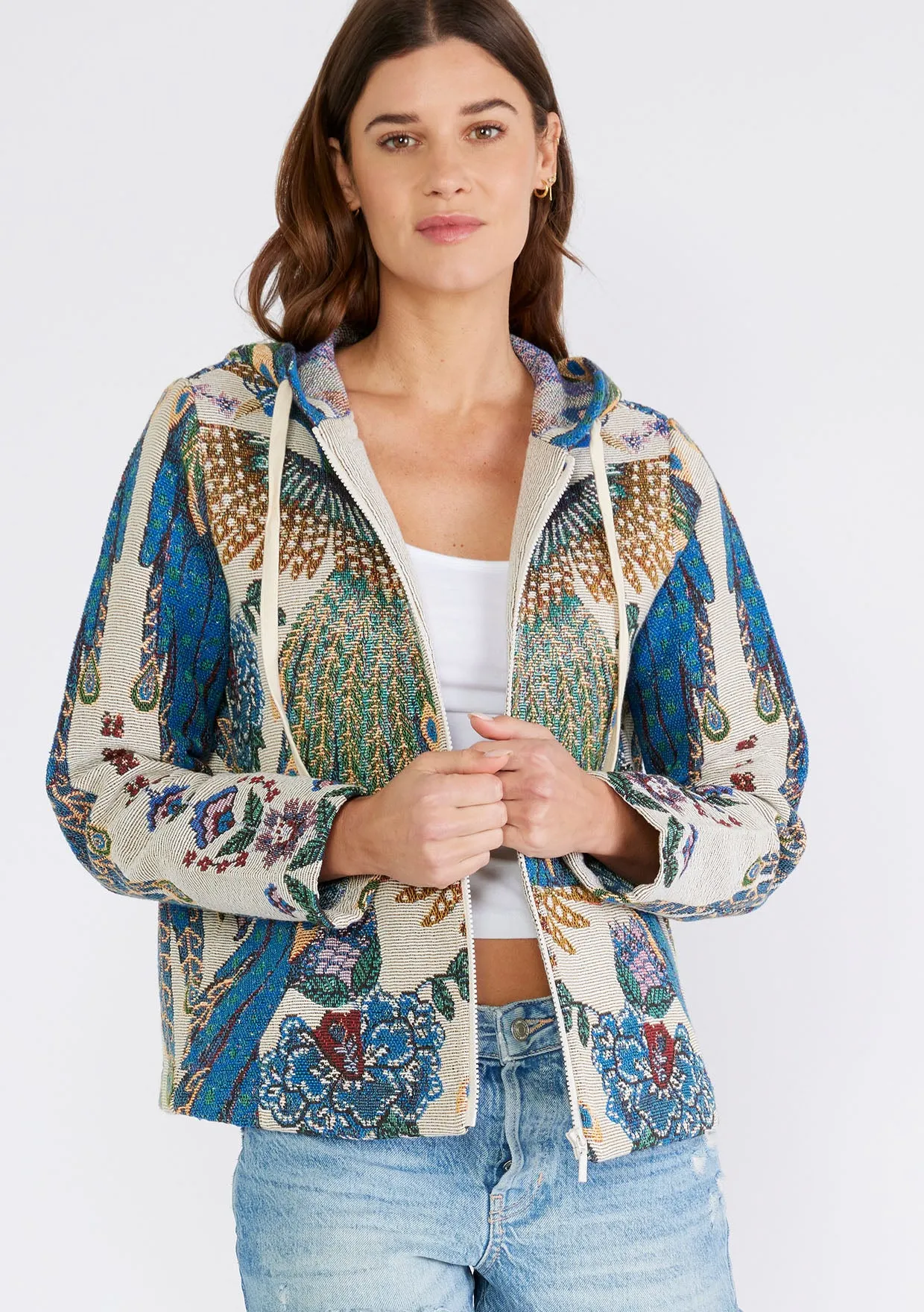 Long Sleeve Zipper Front Tapestry Hoodie Jacket