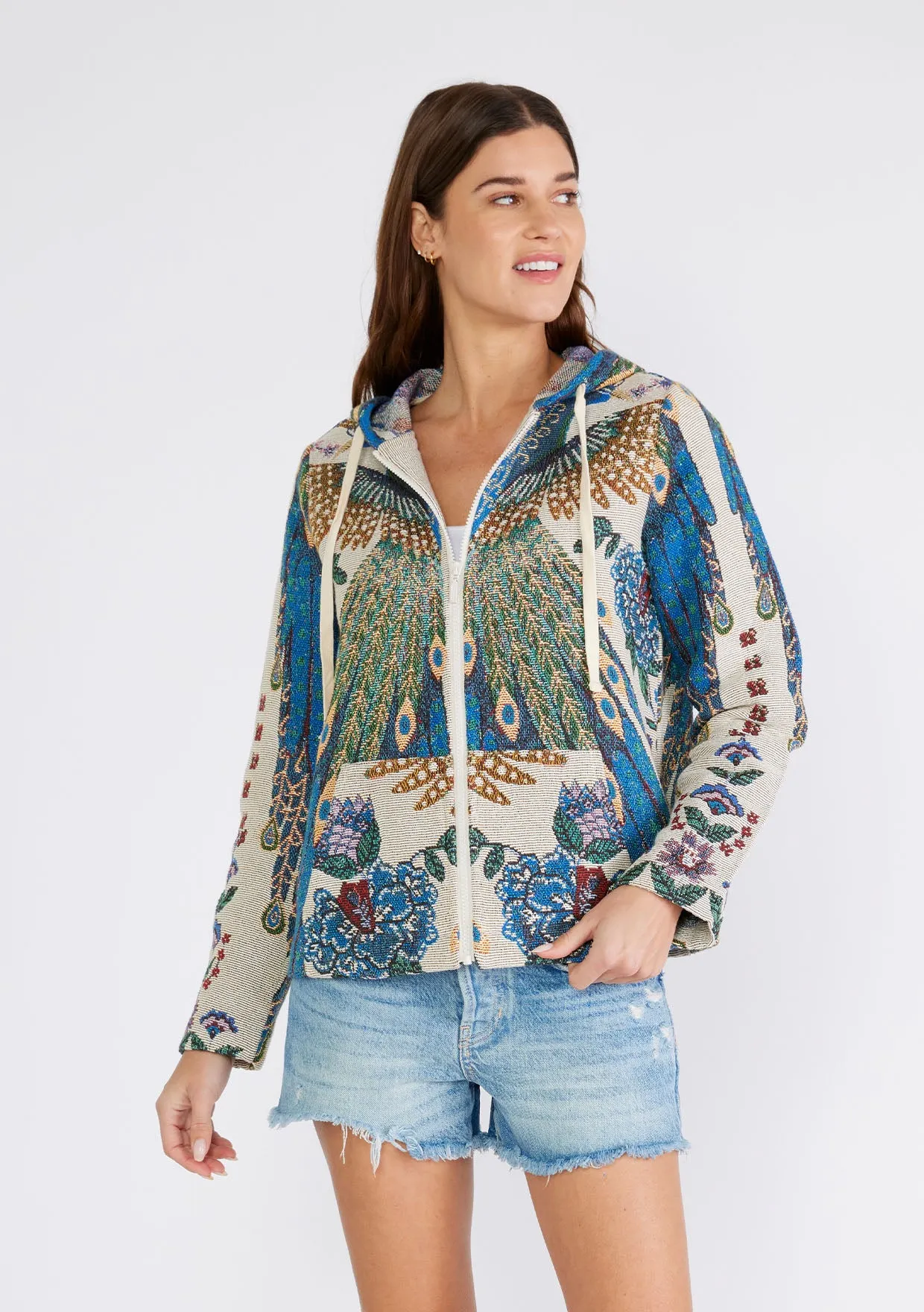 Long Sleeve Zipper Front Tapestry Hoodie Jacket