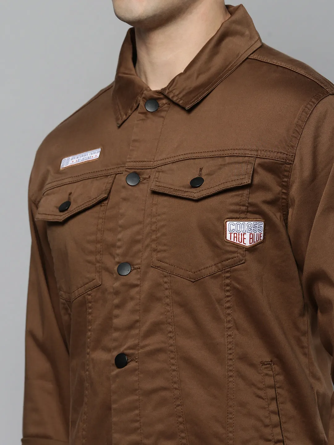 Men Brown Solid Western Jacket