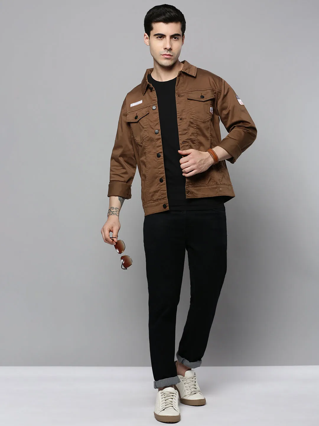 Men Brown Solid Western Jacket