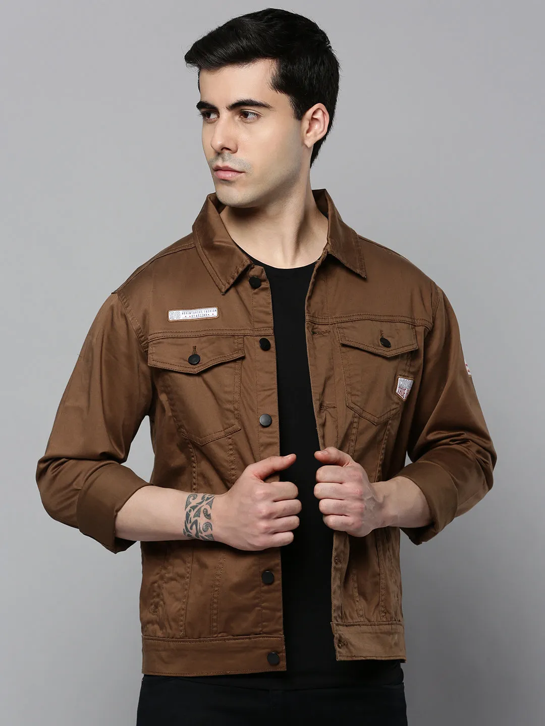 Men Brown Solid Western Jacket
