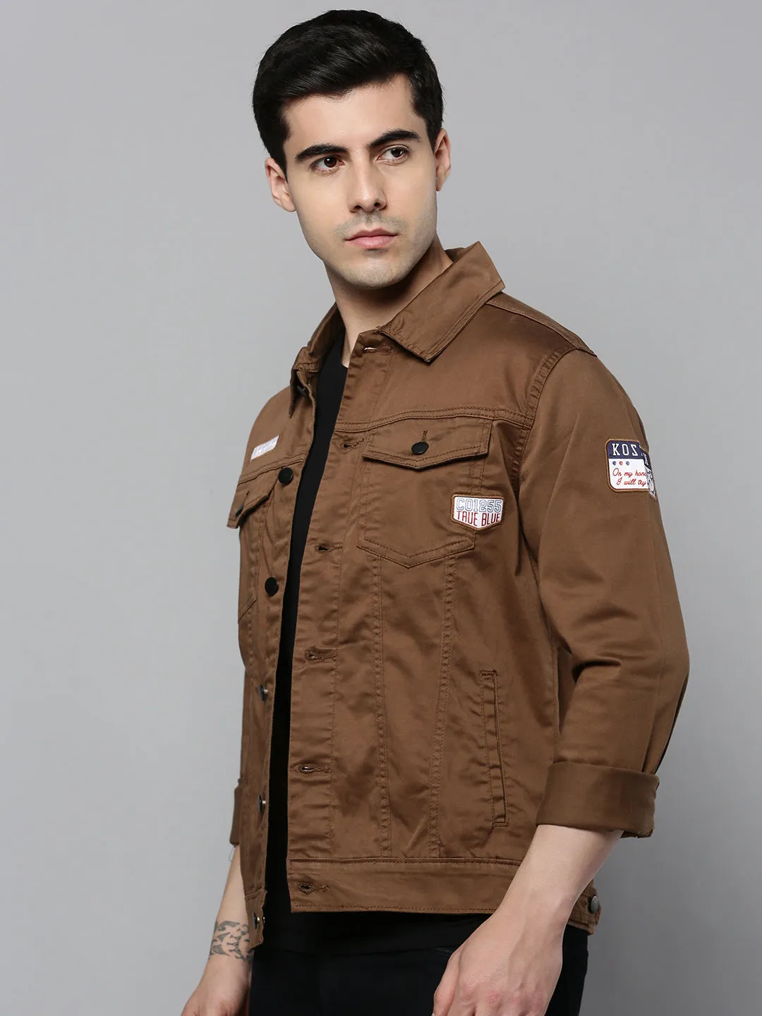 Men Brown Solid Western Jacket