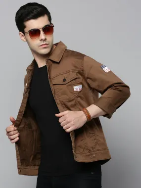 Men Brown Solid Western Jacket