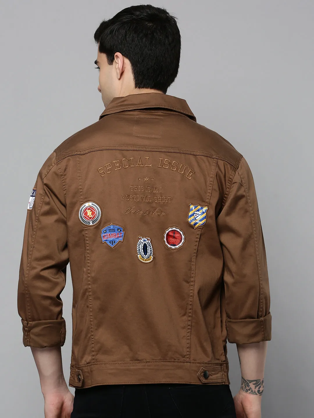Men Brown Solid Western Jacket