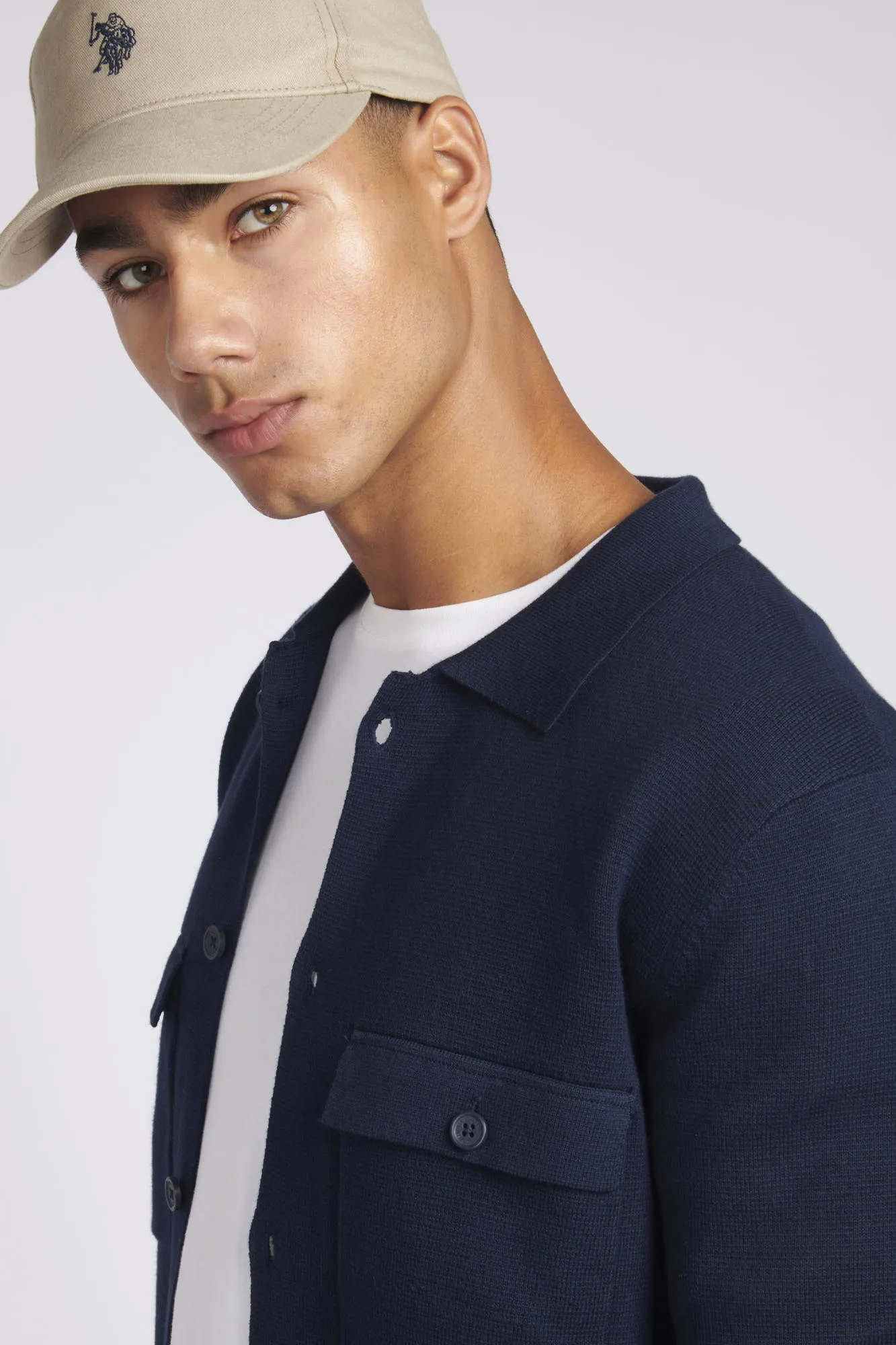 Mens Knitted Shacket in Navy Blue