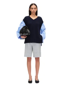 Oversized Knit Vest with Poplin Sleeves (Midnight)