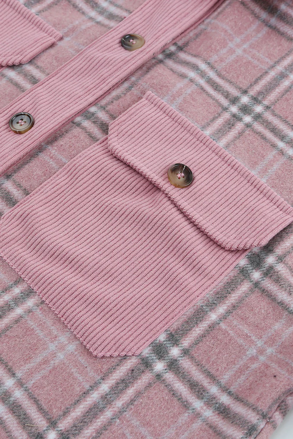 Pink Plaid Pattern Corduroy Shacket