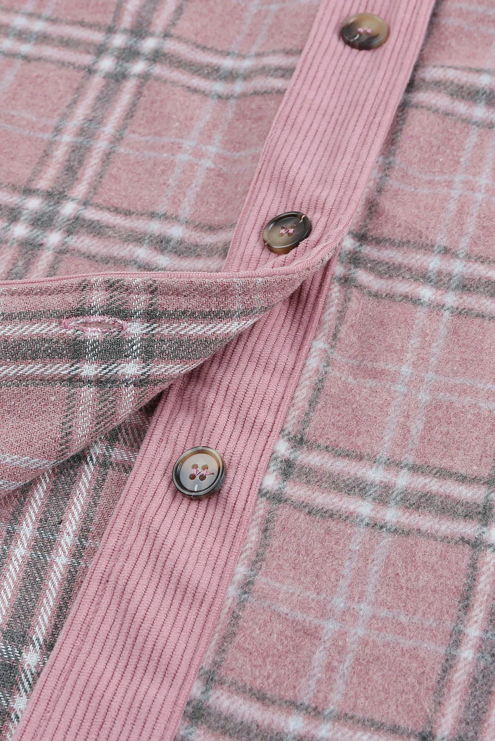 Pink Plaid Pattern Corduroy Shacket
