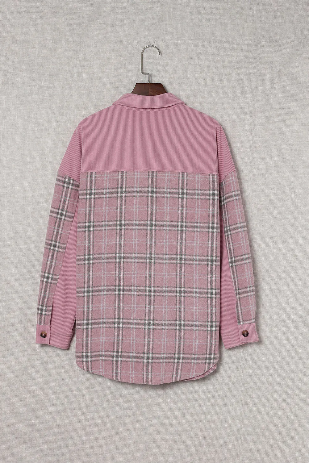 Pink Plaid Pattern Corduroy Shacket
