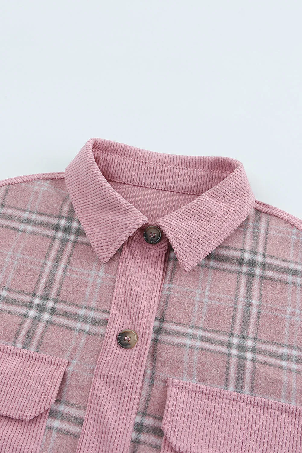 Pink Plaid Pattern Corduroy Shacket