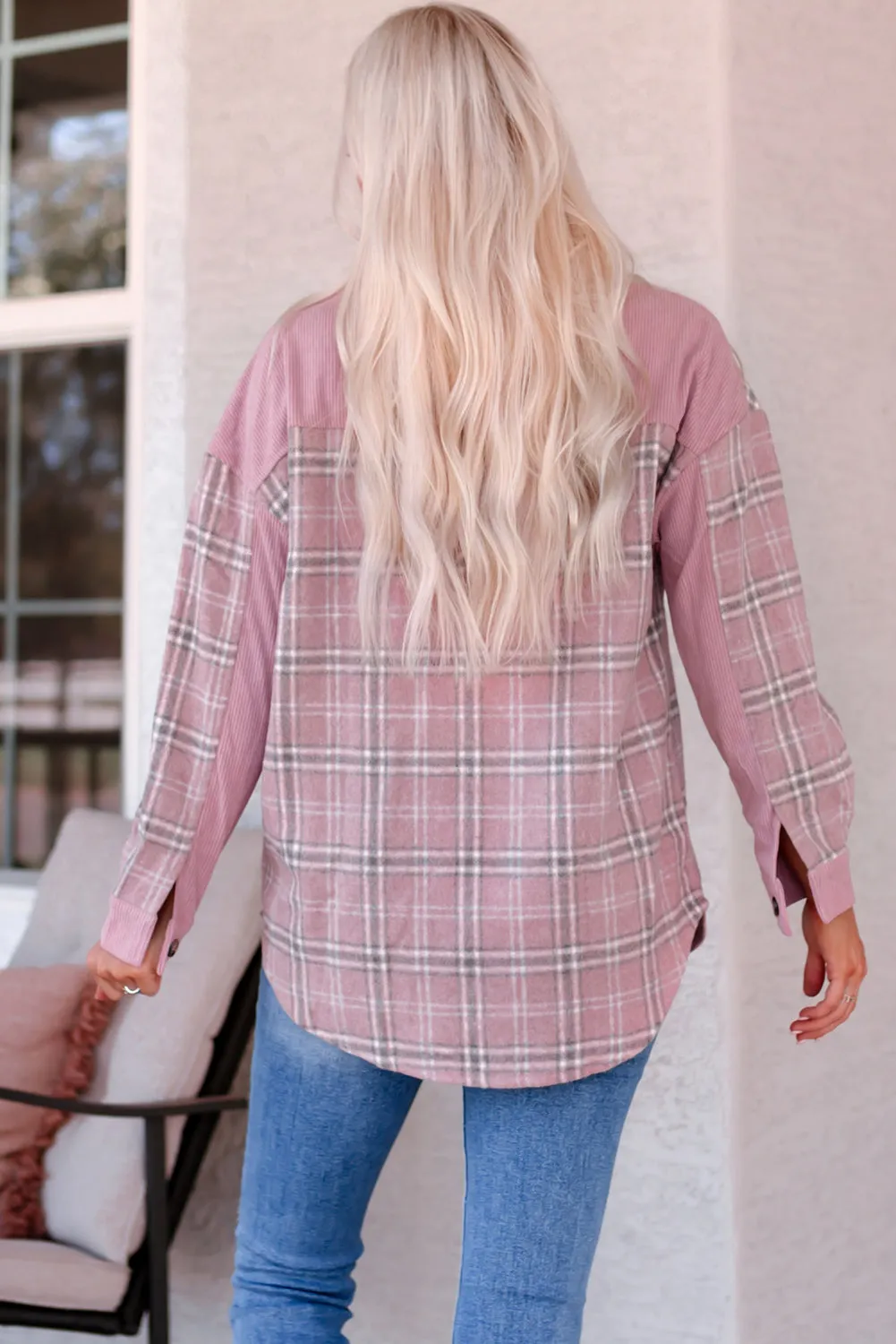 Pink Plaid Pattern Corduroy Shacket