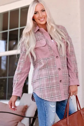 Pink Plaid Pattern Corduroy Shacket