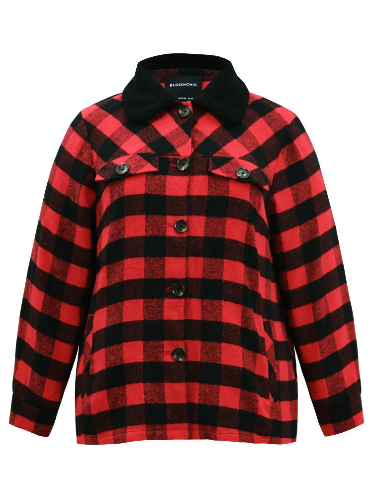 Plaid Button Through Patchwork Contrast Shacket
