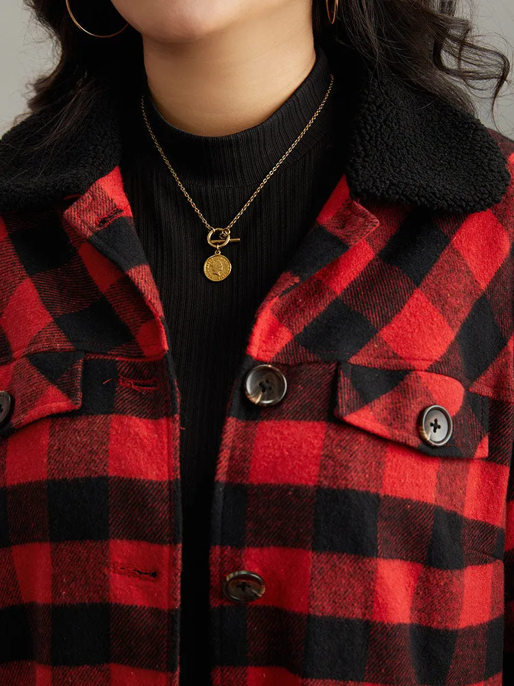 Plaid Button Through Patchwork Contrast Shacket