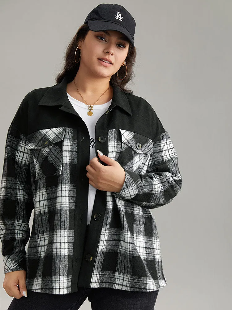 Plaid Patchwork Patched Pocket Button Through Shacket