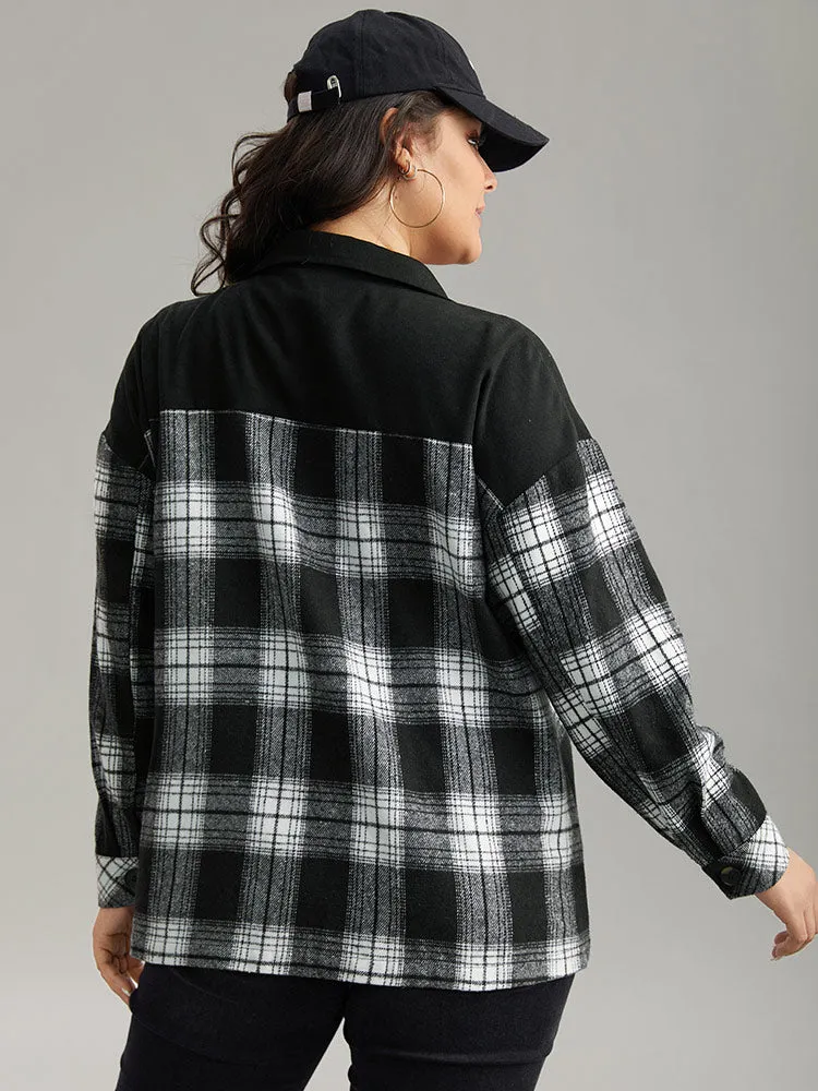 Plaid Patchwork Patched Pocket Button Through Shacket