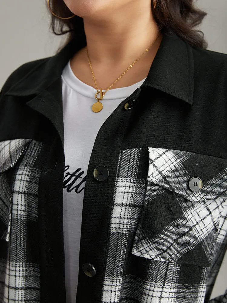 Plaid Patchwork Patched Pocket Button Through Shacket