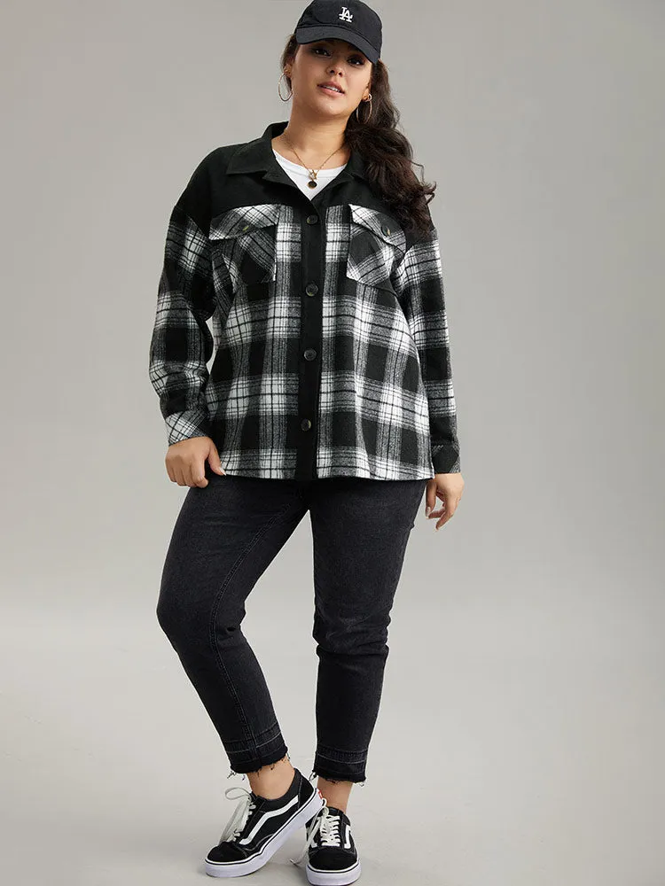 Plaid Patchwork Patched Pocket Button Through Shacket