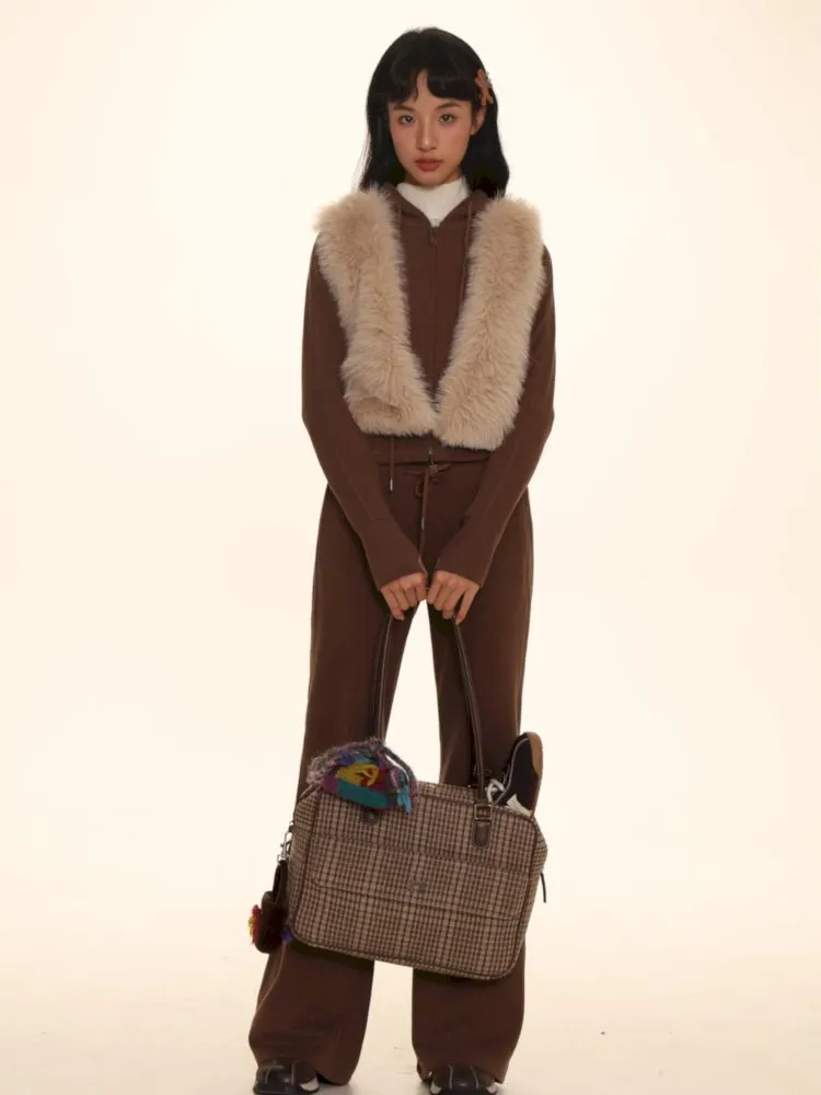 Short Slim Hooded Sweatshirt Cardigan Sweatpants Set【s0000005995】