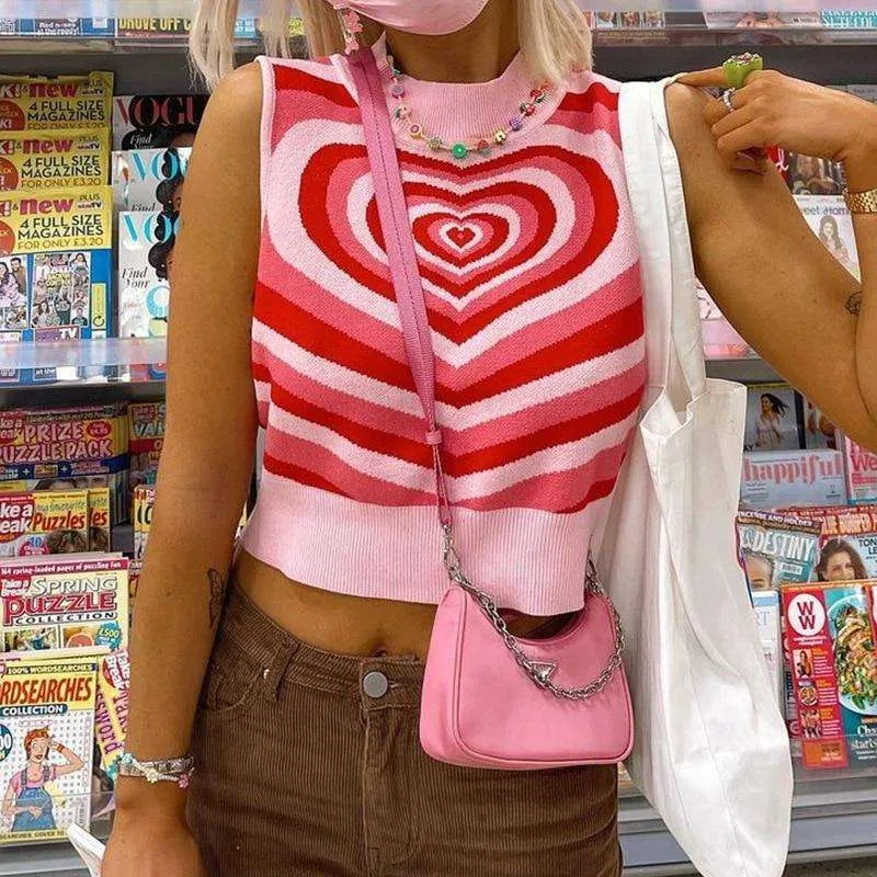 Striped Heart Retro Knit Vest